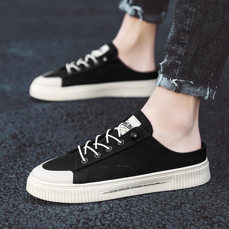 Canvas Semi-Drag Men Casual Shoes Half Shoes For Men Mules Slipper Outdoor Sandals Summer Backless Board Shoes Flats Man Slides