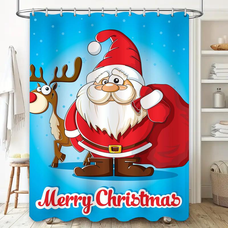 Tu Christmas Shower Curtain Santa Claus Reindeer Holiday Festive Bathroom Decor Set Waterproof Xmas Home Decor Gift