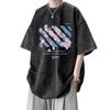 American printed washed short-sleeved T-shirt men's and women's summer trendy brand retro hiphop large size couple's pure cotton top