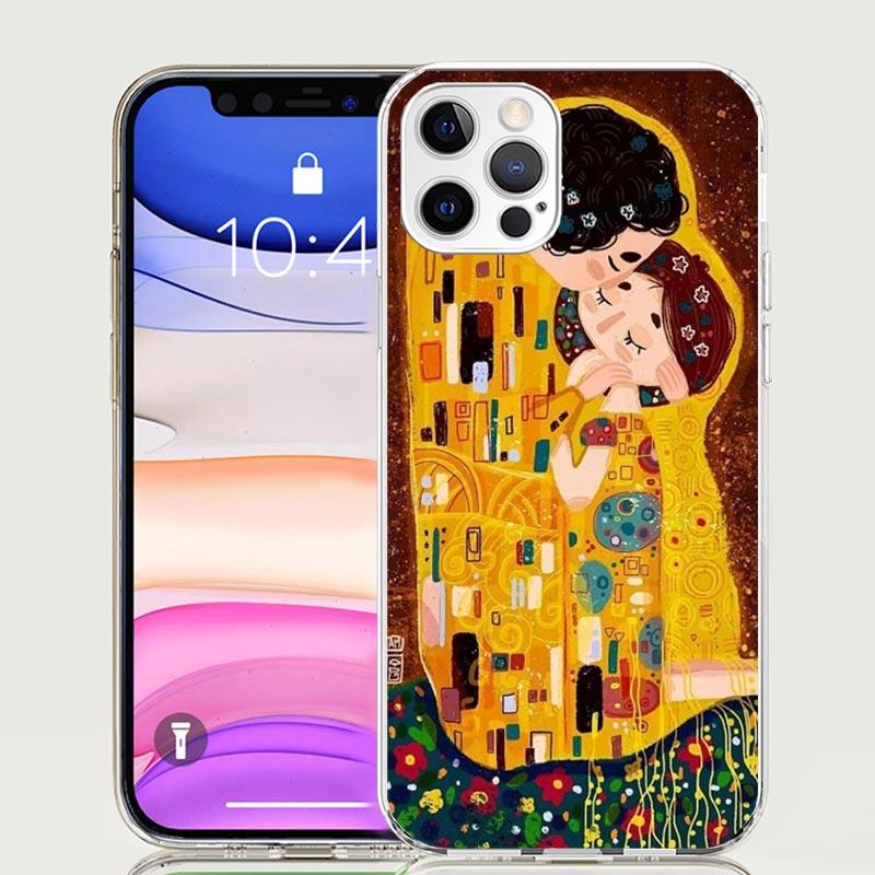 Kiss by Gustav Klimt Desig Case Phone Cover for Apple iphone 16 15 14 13 12 Mini 11 Pro Max 16E X XS XR 7 Plus 8 + SE 2020 Trend