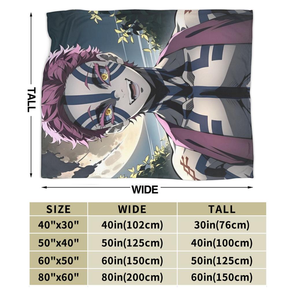 Akaza Blankets Fleece Anime Kimetsu No Yaiba Super Warm Throw Blanket for Outdoor Travel Bedroom Quilt