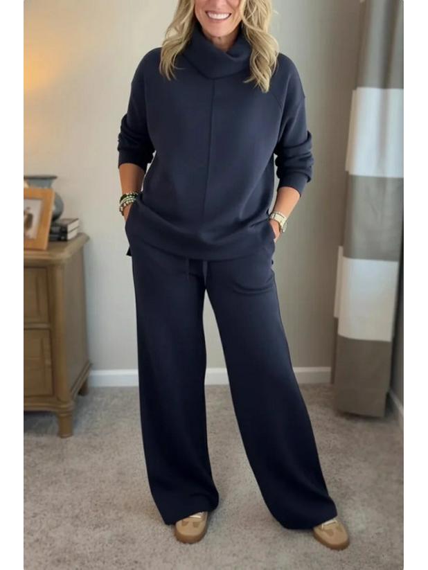 2025 Herbst/Winter Damen Unifarbener Kapuzenpullover mit hohem Kragen & Top Zweiteiliges Set - Lässig und Stilvoll