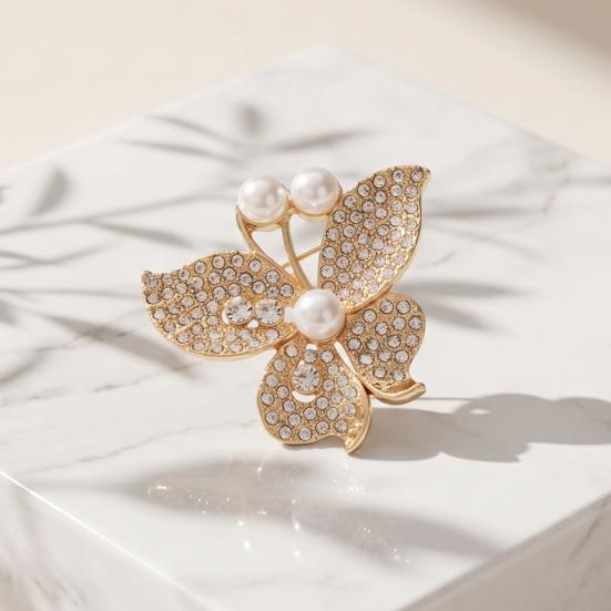 Vintage Clothing Accessory Women Butterfly Brooch Pin, Shape Lapel Pin with Alloy Faux Pearls Rhinestones, Jewelry for Dresses Coats Jackets Pins