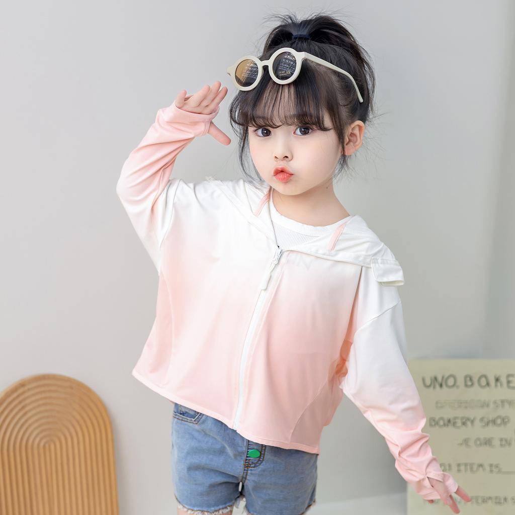 Kids Fashion Summer Gradient Sun Protection Jacket UPF50+ UV Protection Lightweight Breathable Outdoor Sun Hoodie for Boys and Girls