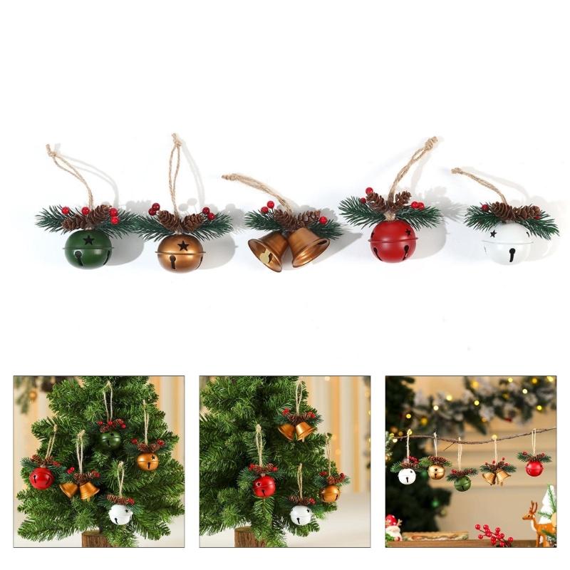 5PCS Metal Bells Hanging Decorations for Christmas Tree Door Window Indoor and Outdoor Holiday Ornament