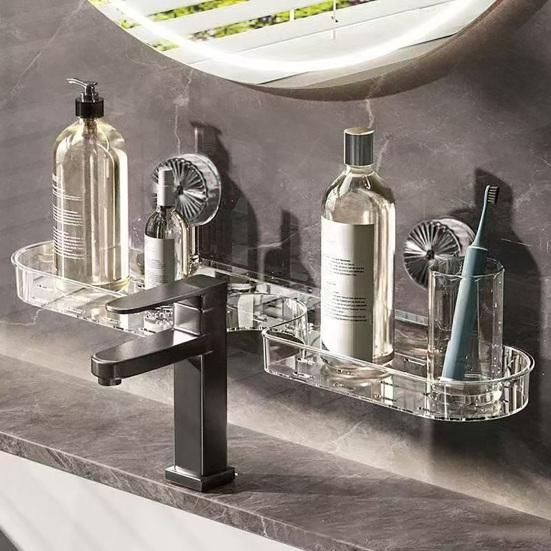 Yousheng Bathroom Storage Rack with Suction Cup Strong Load-bearing Self-draining Shampoo Sponge Holder Multi-Function Organizer
