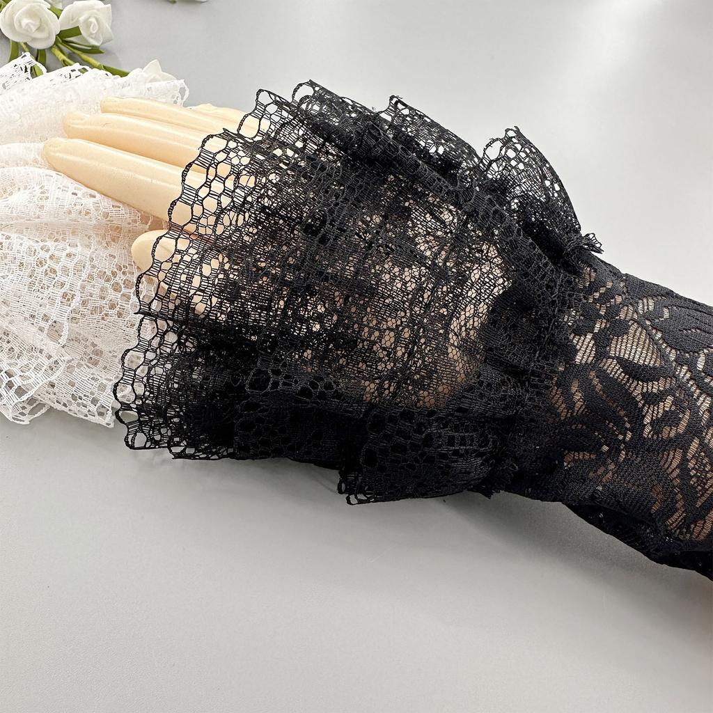 1 Pair Womens Wrist Cuffs Flower Ruffle Lace Pleated Horn Cuffs Detachable Shirt False Sleeves Wrist Warmers