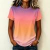 Women's Casual Pullover T-Shirt Short Sleeve Crew Neck Gradient Color Top Lightweight Soft Fabric Summer Wear