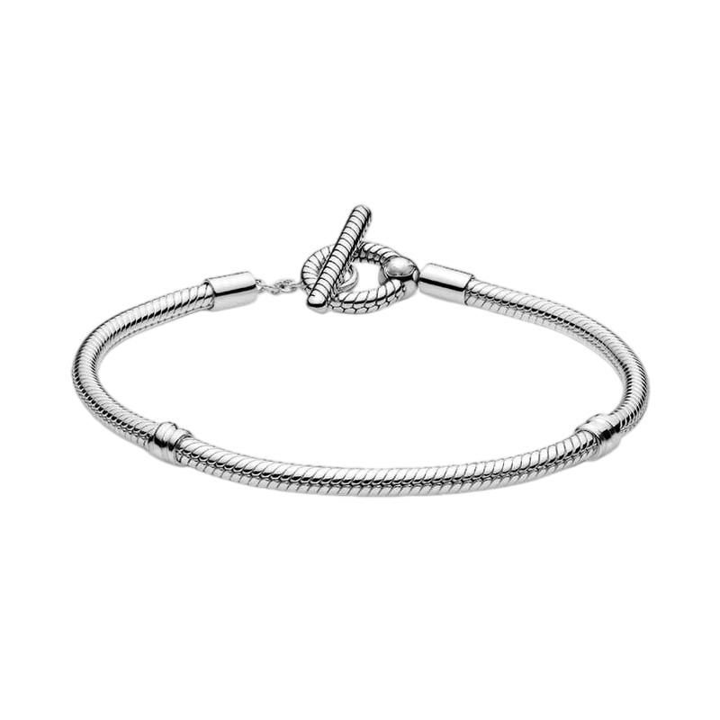 925 Silver Women's Bracelet with Heart T-shaped Buckle and Adjustable Bracelet, Fashionable DIY Jewelry Gift