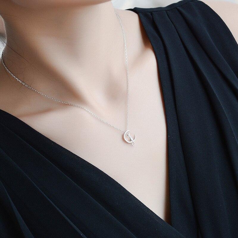 925 Sterling Silver Moon Cat Charm Necklace For Women Wedding Party Jewelry Accessories Choker Dz751