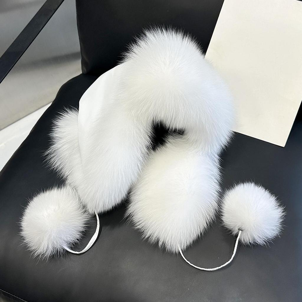 Fashionable Fake Fox Fur Winter Ski Hat with Ear Protection Outdoor Women Bomber Hats