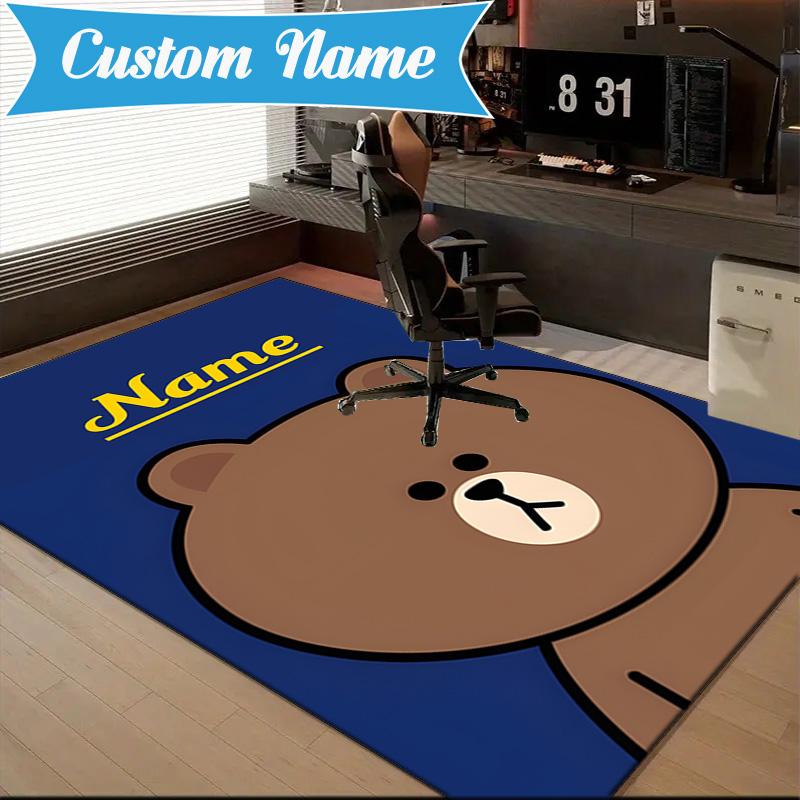 Custom Name Happy Birthday Brown Bear Rug for Living Room, Game Rooms, Office, Bedroom, Floor Mat Playful Design, fan gifts Christmas decor