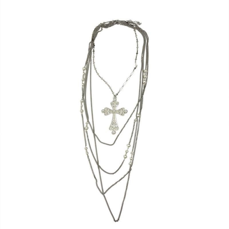 Y2K Punk Layered Cross Necklace Set Women Alloy Tone Chunky Gothic Choker Chain Jewelry