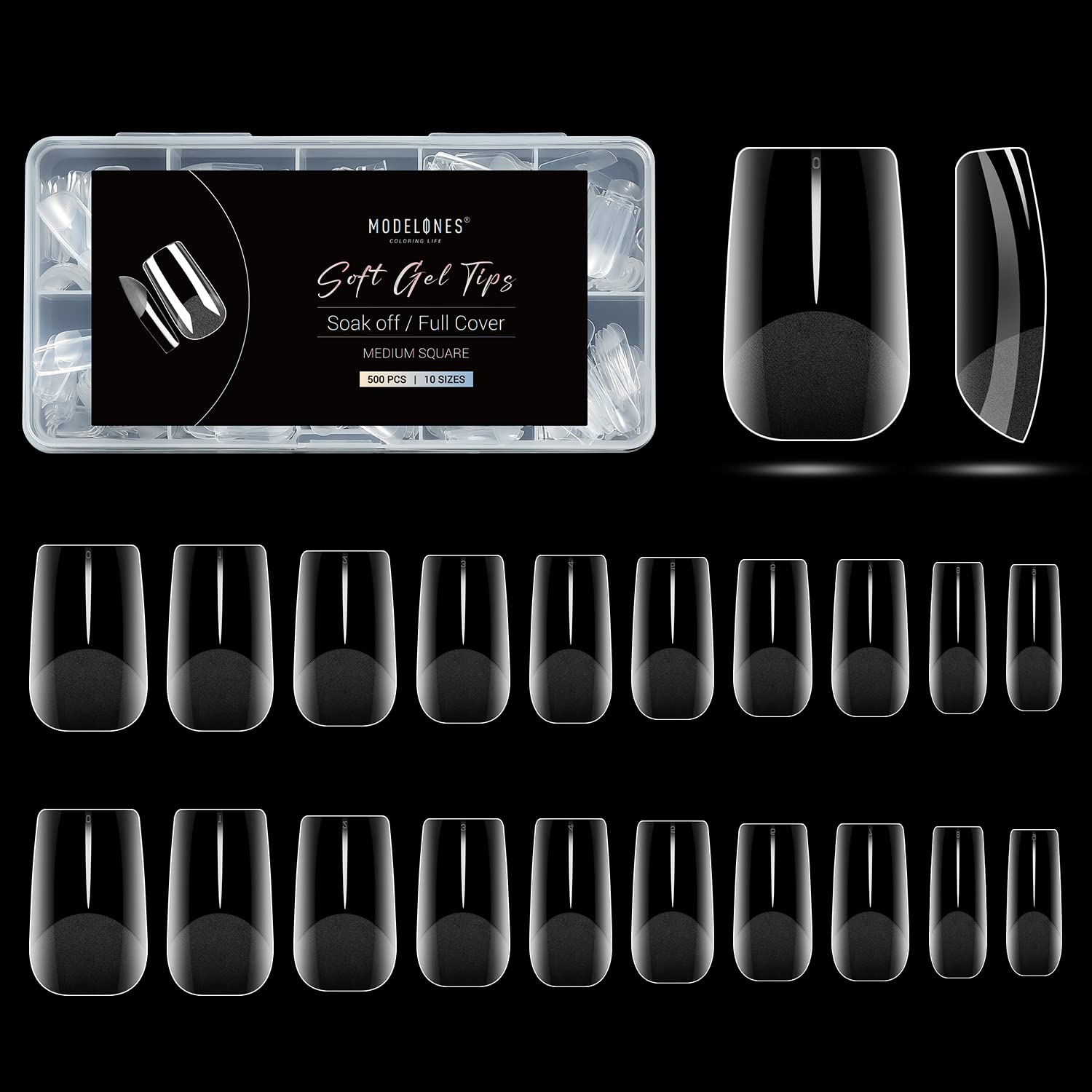 Modelones Nail Short Full Almond Clear for Professional Nails Tips, Oval, Pre-Sanded, 510-Piece Set, Cover, Nail, Tips, Practice, Use, Self-Gel