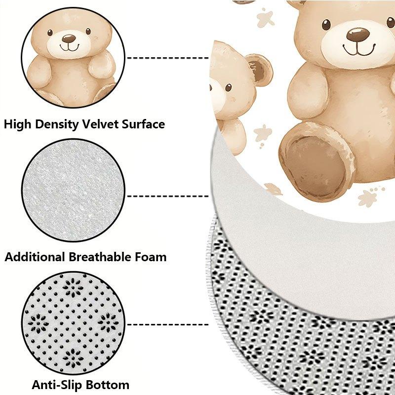 Design of Cute Little Bear Flannel-printed Round Floor Mats Are Slip-resistant Suitable for Room Bedroom Terrace Garden Carpets