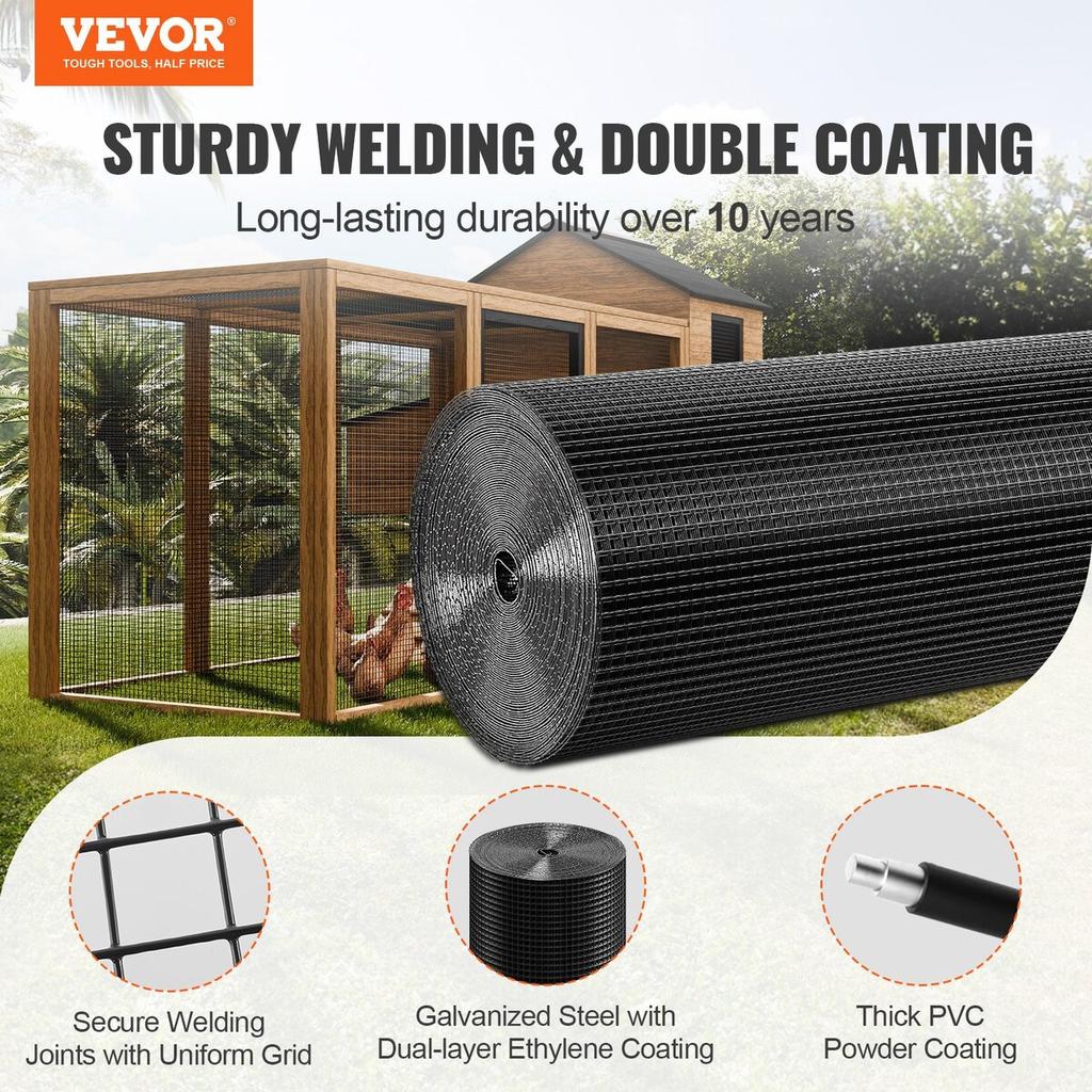 Hardware Cloth, 36'' x 50' Galvanized Wire Mesh Roll, 19 Gauge Chicken Wire Fence Roll, Vinyl Coating Metal Wire Mesh for Chicken Coop Barrier, Rabbit