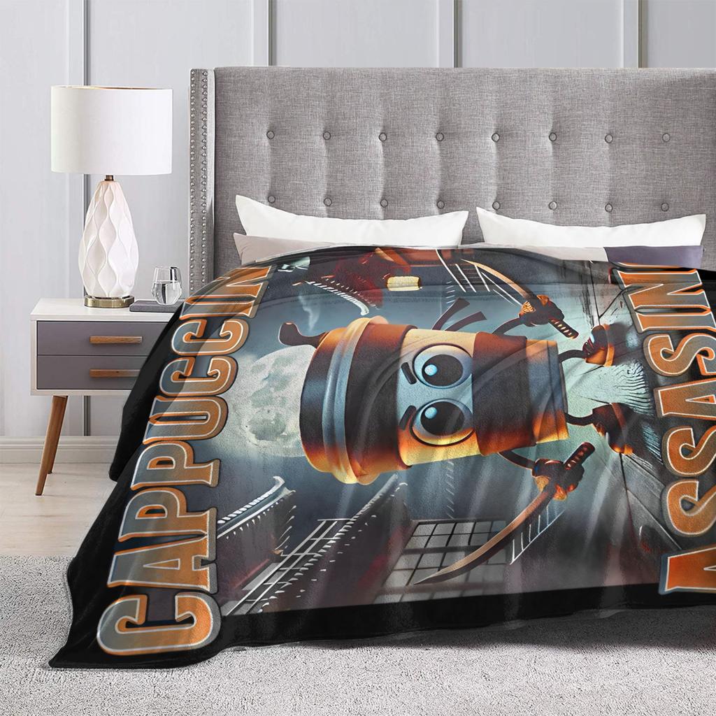 Italian Brainrot Animals Blanket Cappuccino Assassino Fleece Awesome Soft Throw Blankets for Home Winter