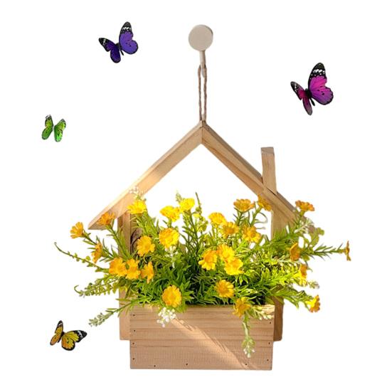 Wood Wall Planter with Artificial Plants, LED Lighted Rustic Farmhouse Wall Decor, Hanging Fake Plants Flowers Holder Vase for Bedroom Living Room