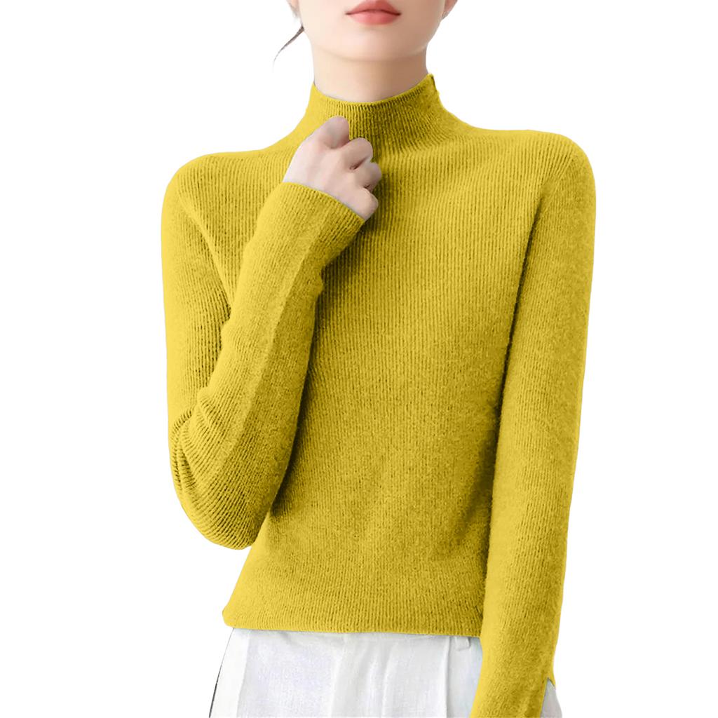 Women's Casual Round Neck Base Layer Knitted Long Sleeve Solid Color Sweater