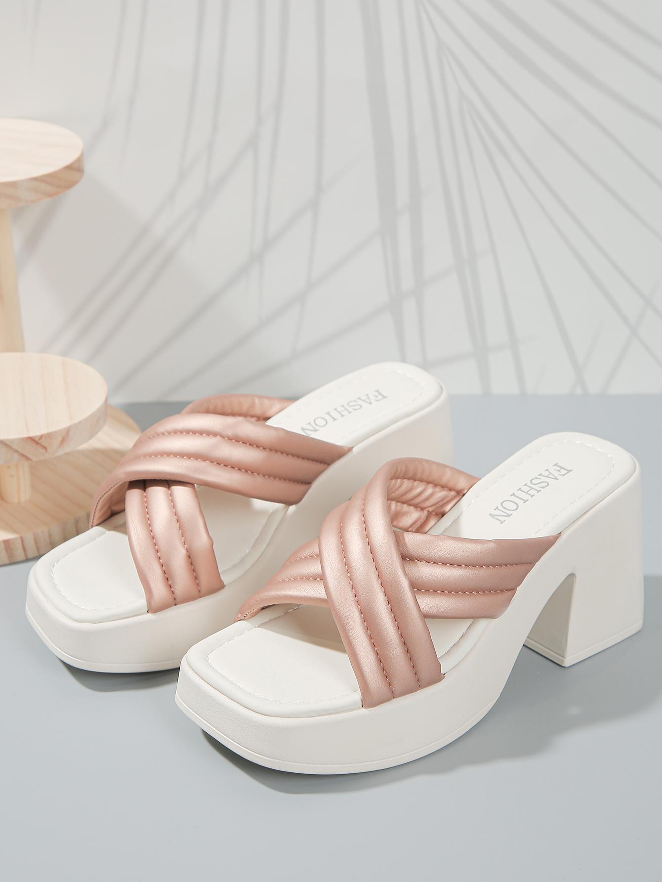 

2024 Летние женские тапочки на платформе и толстом каблуке, ретро-туфли без застежек с квадратным носком для женщин, женские уличные тапочки на высоком каблуке 42 шампанского