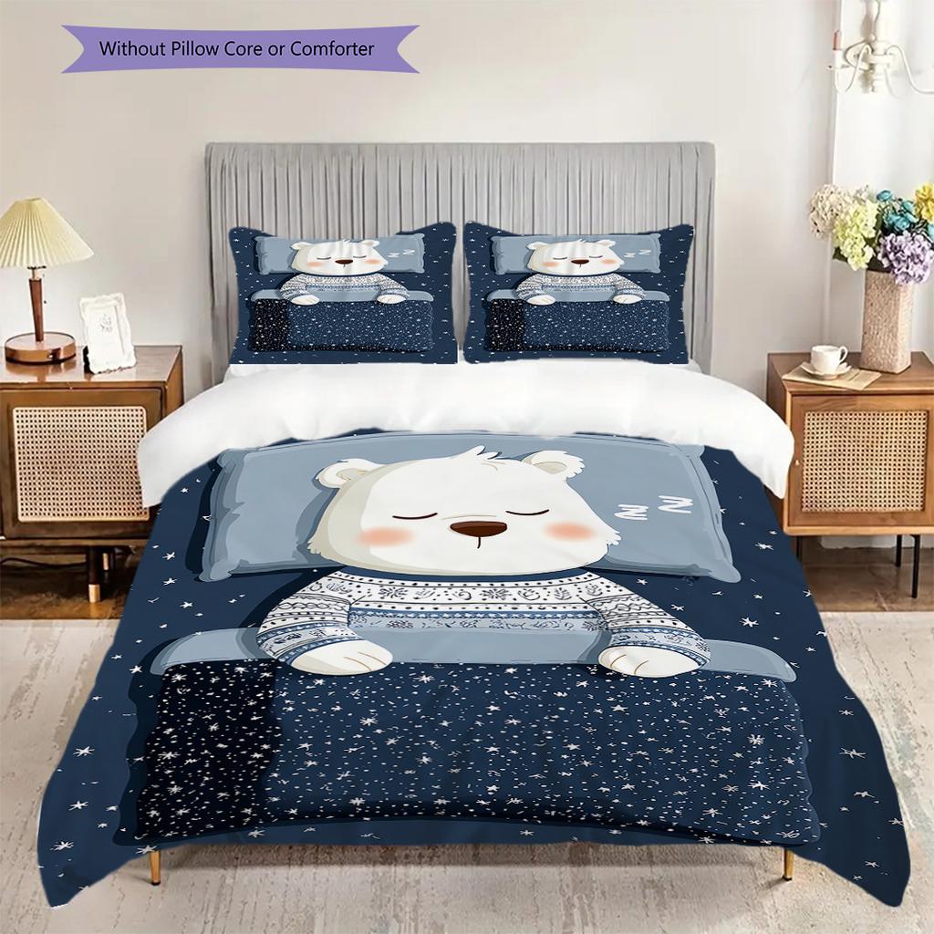Polar Bear Pattern Bedding Quilt Set Quilt Cover Pillowcase Home Decoration Birthday Gift (1 * duvet cover + 2 * pillowcase, without core)
