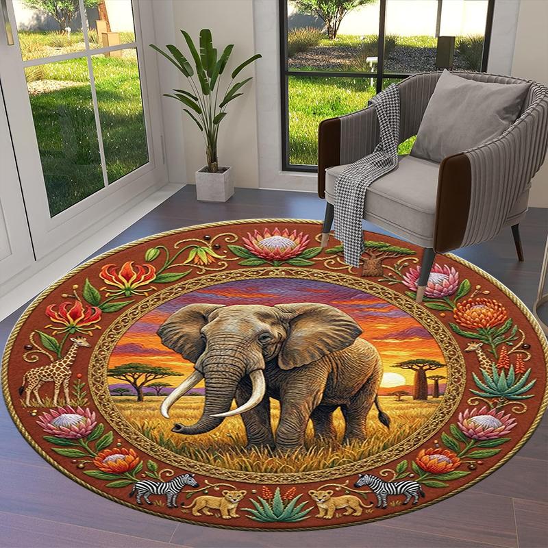 Elephant Decoration Round Area Rug,Carpet Rug for Living Room Bedroom Sofa Playroom Decor,Non-slip Floor Mat98