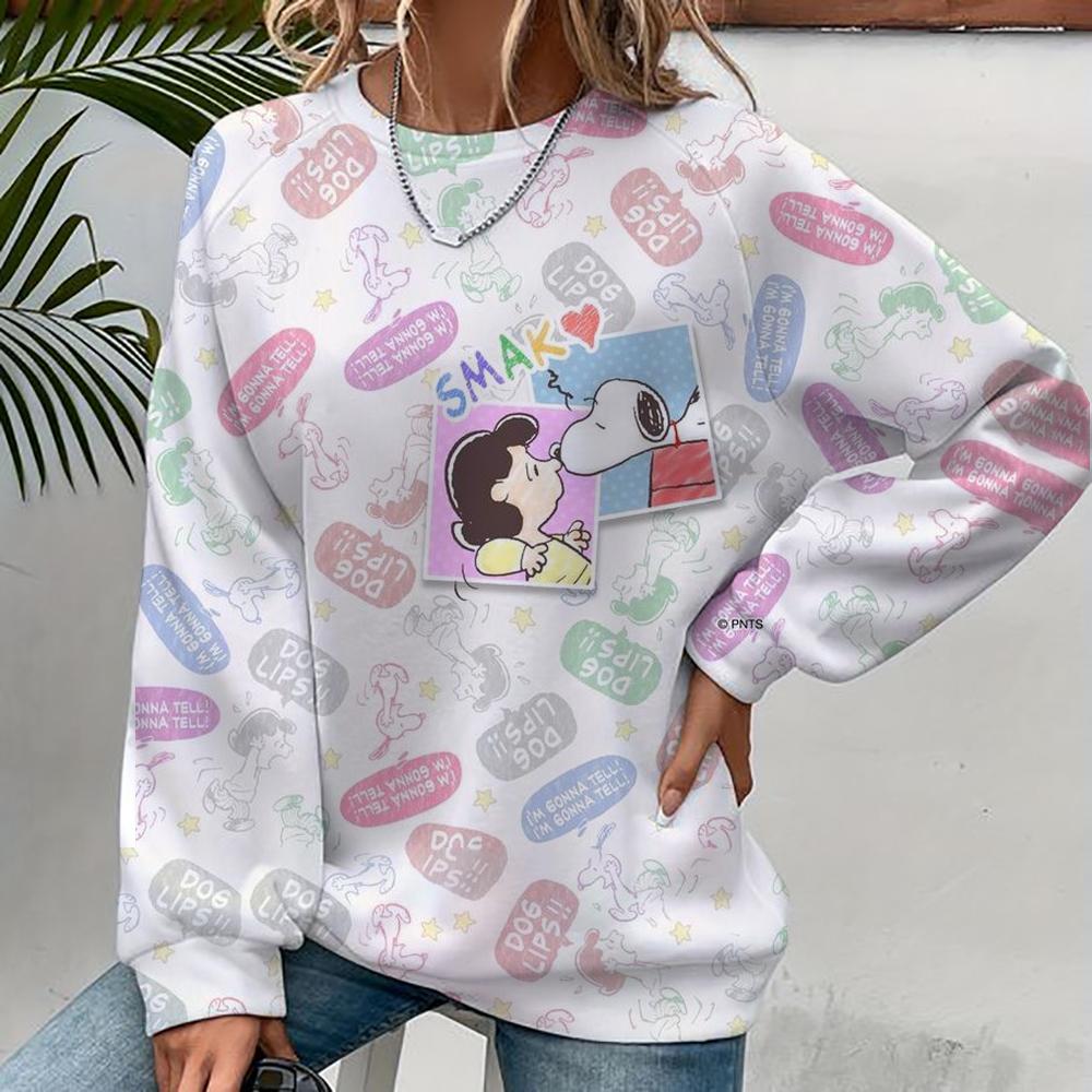 Dámská mikina Nová podzimní/zimní móda Y2K Snoopy Kreslený potisk Mikiny Kulatý výstřih Kabát Volná Dlouhý rukáv Mikina bez kapuce