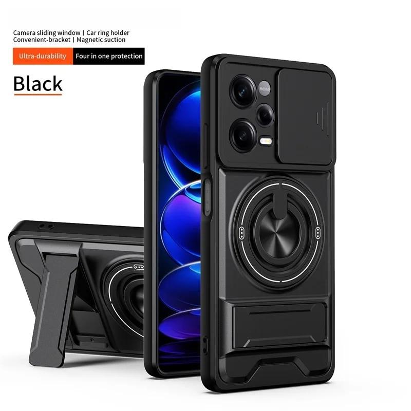 Slide Camera Lens Protector Case For Xiaomi Redmi Note 12 Pro 5G Note12 Pro+ 12S 4G Car Magnetic Ring Cover Stand Holder Fundas