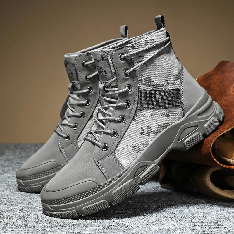Size 48 Mens Shoes Men's Width Camo Combat Desert Boots High Top Canvas Boots Breathable Comfortable Non-Slip Sole Ankle Boots