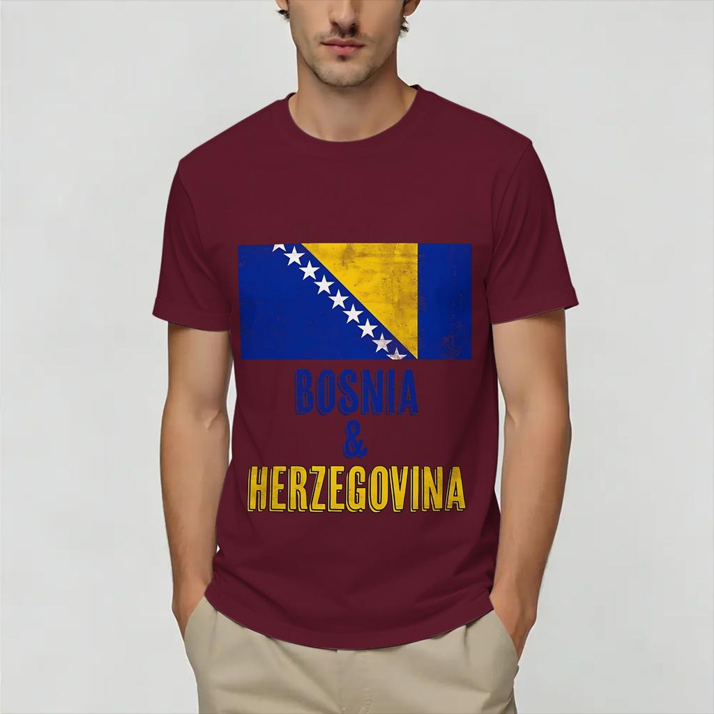 Bosnia and Herzegovina Flag T Shirt Unisex Pure Cotton Fashion TShirts Round Neck Tee Shirt Short Sleeve Clothing Plus Size
