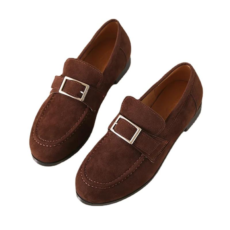 Neue Schuhe mit runder Spitze für Damen, lässig, im britischen Stil, Retro, aus weichem Leder, für den täglichen Gebrauch, schlicht, mit Schnalle, flache Schuhe, Zapatos De Mujer