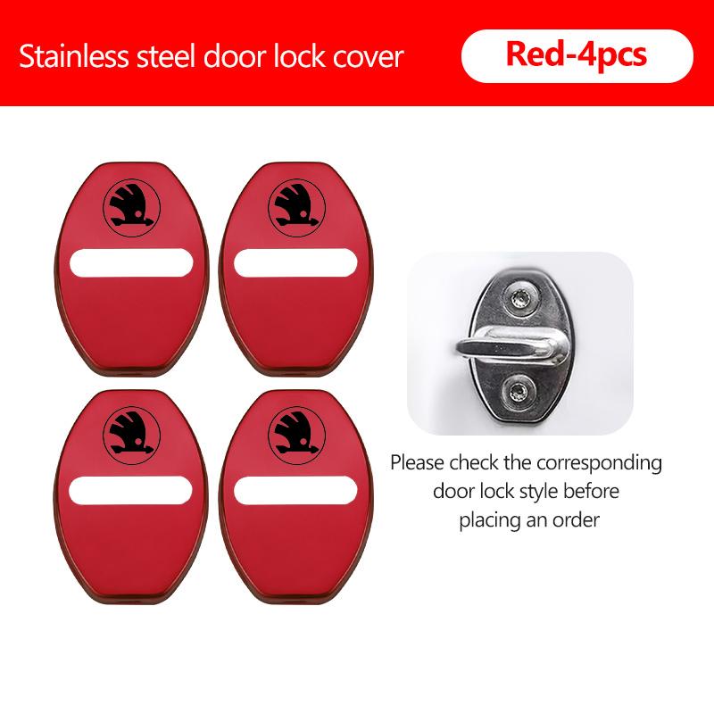 For Skoda 4PCS Car Door Lock Cover Stainless Steel Protection Accessories Rapid Octavia Derivative Enyaq-iV VisionS Yeti Scala