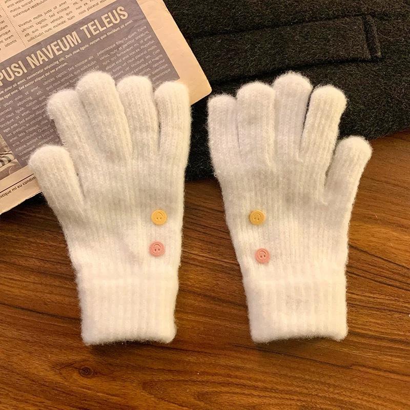 Solid Color Knitted Gloves for Women's Winter Cycling Cold Proof Cute Split Finger Simple Leaky Finger, Touch Screen Gloves