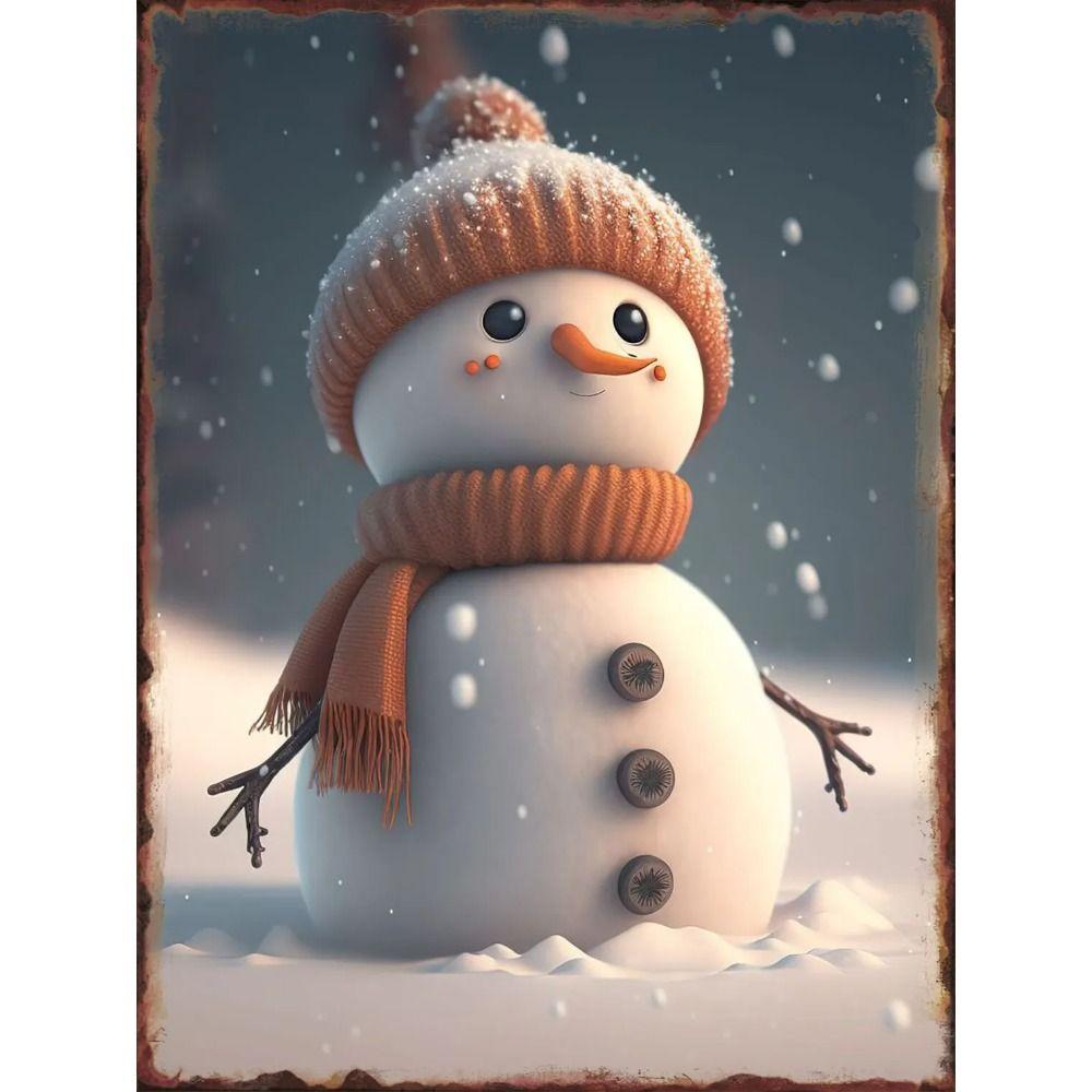 Vintage Metal Sign Snowman Wall Decor Retro Tin Plate 20x30 cm