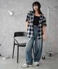 WEGO Hooded Check Big Shirt Black Women's (Small),