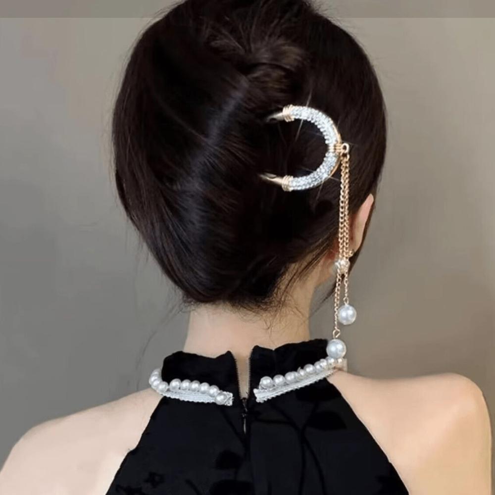 1pc Exquisite Fashion Pearl U-Pin Hairpin for Women Modern Minimalist Tassel Accent Advanced Hairpin Hair Clip