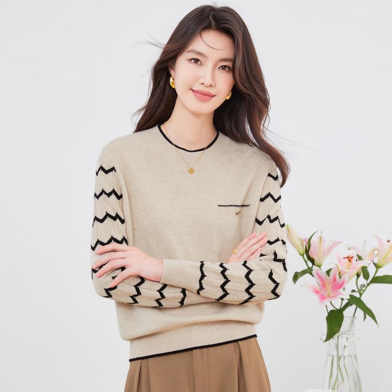 

Jinjv Women s 100% Pure Wool Striped Knitted Sweater XL