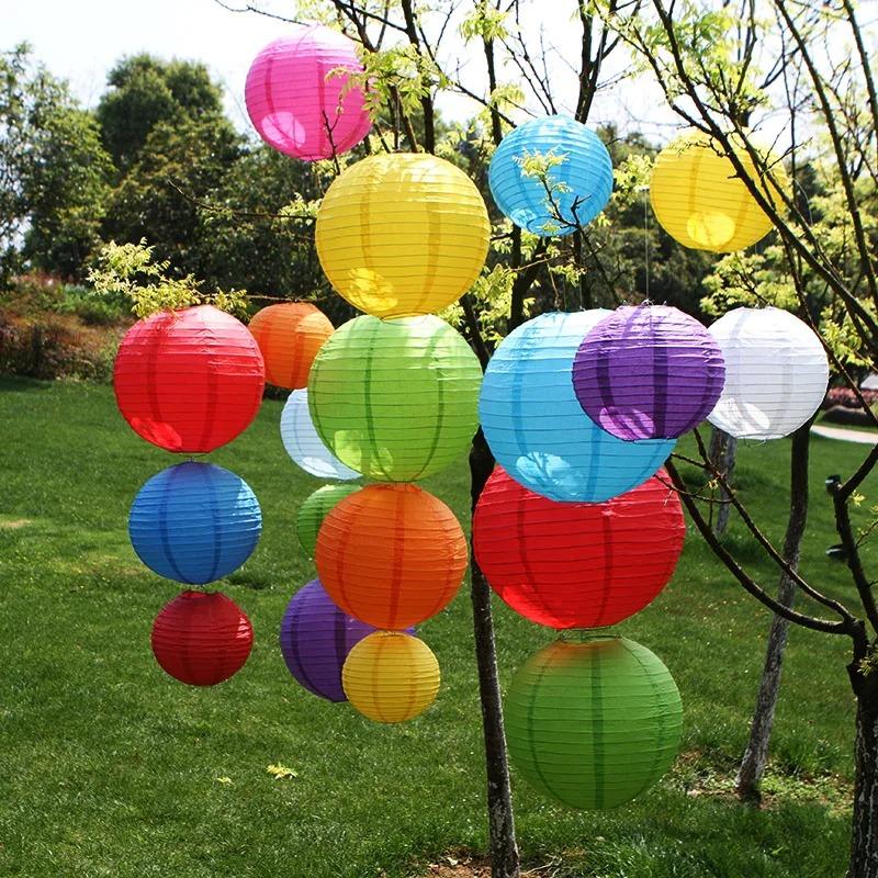 20cm Birthday Wedding Round Chinese Decoration Mid Autumn Paper Lantern Indoor Hanging Lantern Ball Yellow White Orange Lantern