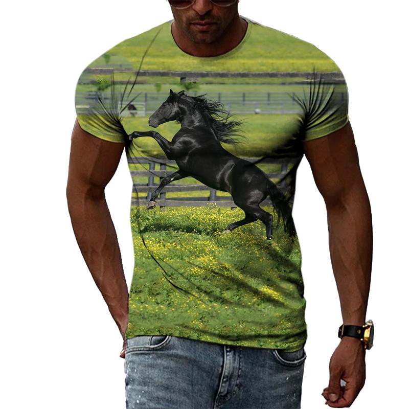 Summer Trendly Men Taste Cool Style Horse Graphic T Shirts Fashion Casual Personality Hip Hop Harajuku Print Streetwear T-shirt