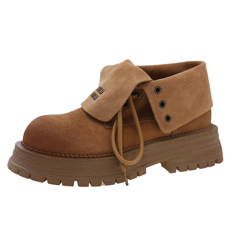 Retro flip Martin boots women's 2025 early autumn new yellow single boots thick-soled two wear short boots rhubarb boots tide