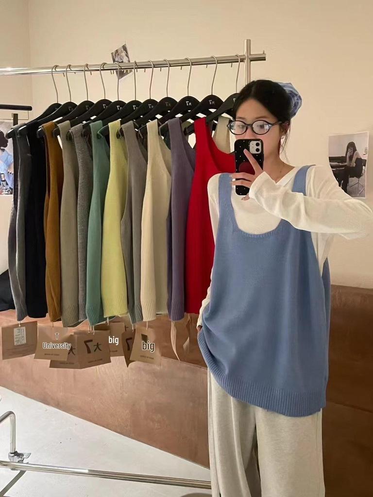 Da7 Damen Übergröße Locker Gestrickte Lagenweste - Koreanischer Stil Lässiges Camisole für Frühling
