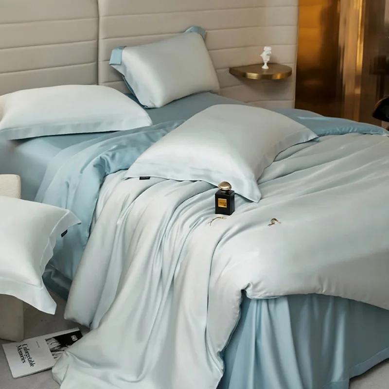 Queen Size Soft Silky Skin Friendl Sleeping Naked Lyocell Bedding Set  Duvet Cover Set Bed Sheet Pillowcases