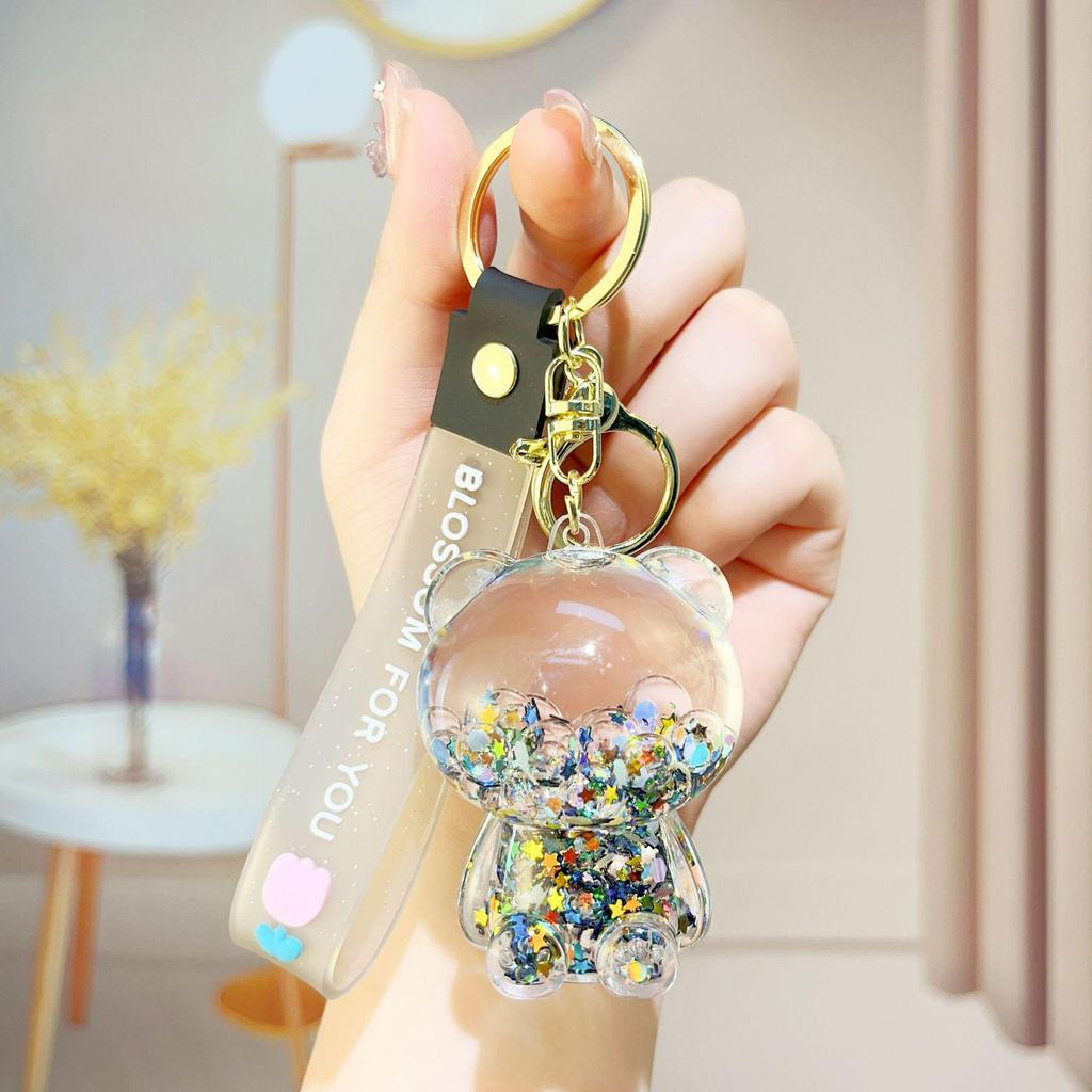 Creative Candy Bear Oil-Filled Keychain with Flowing Sand Pendant