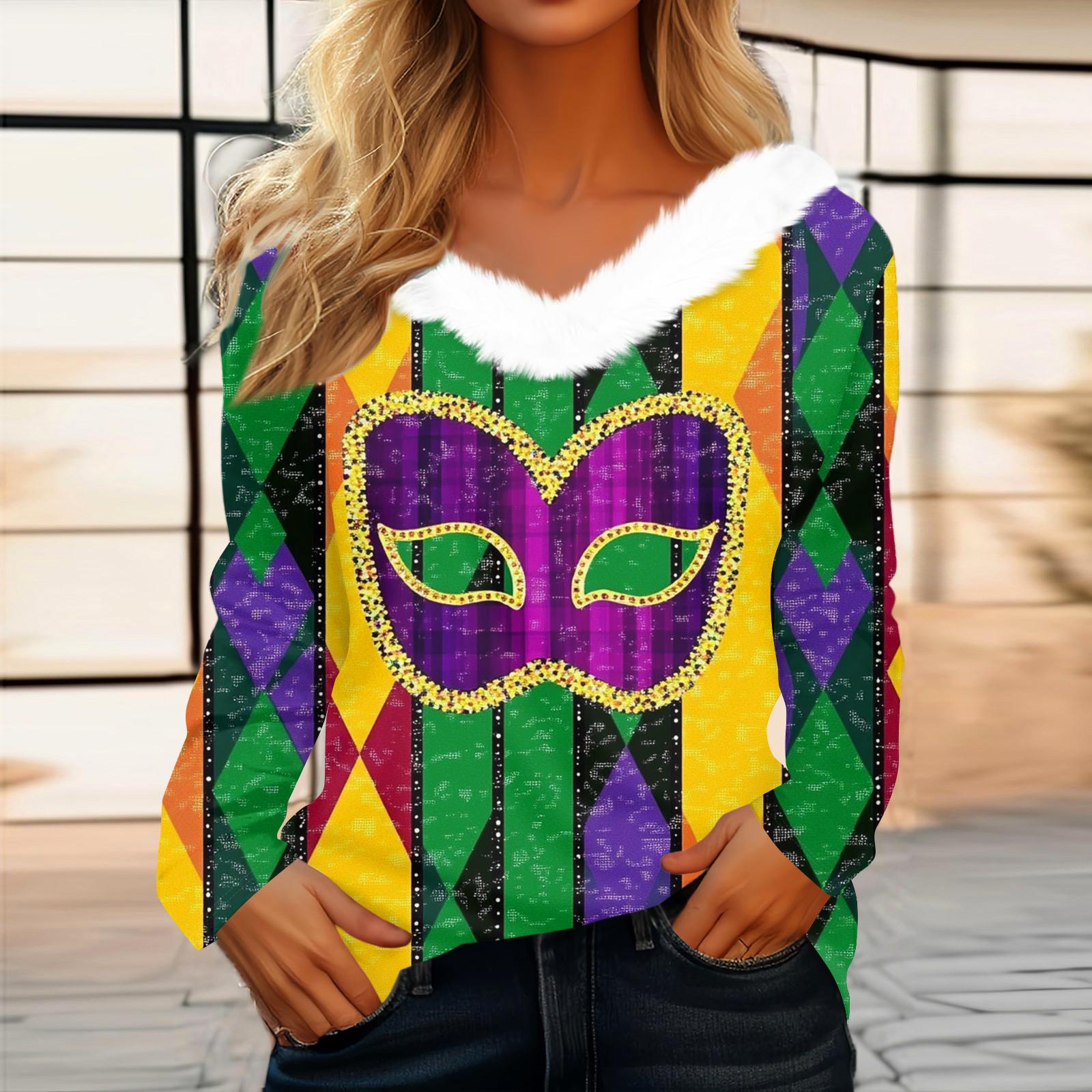 

Женский свободный повседневный топ с длинными рукавами и принтом из плюша с V-образным вырезом, топ с длинными рукавами L