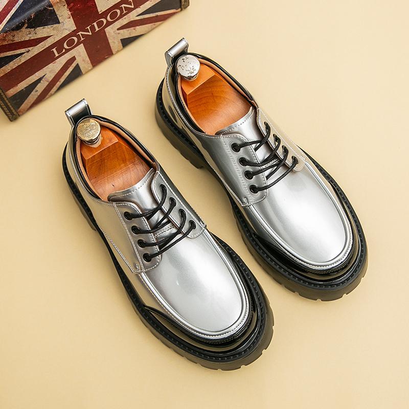 Men s Large Casual Round Toe Leather Shoes for Business or Wedding US 11 серебряный