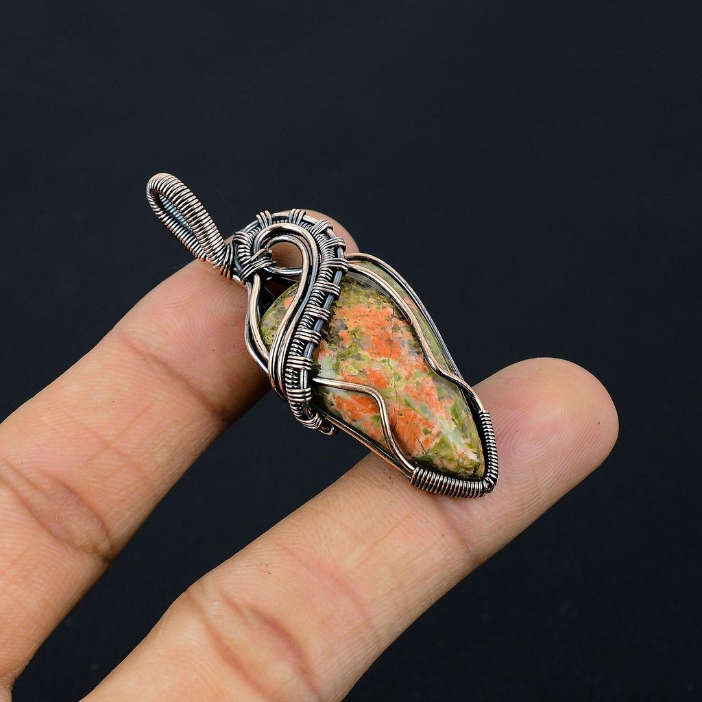 Unakite Pendant, 999 Copper Wire Wrapped Jewelry, Gemstone Jewelry Pendant, Handmade Wedding Gift Jewelry