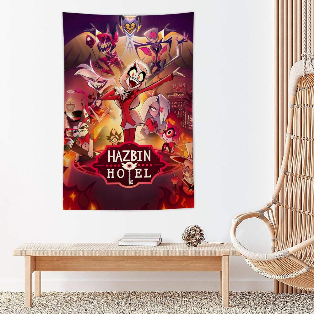 Anime Hhelluva Boss Tapestry Microfiber Wall Hanging For Bedroom Living Room Decor Outdoor Festival Garden Bar Background