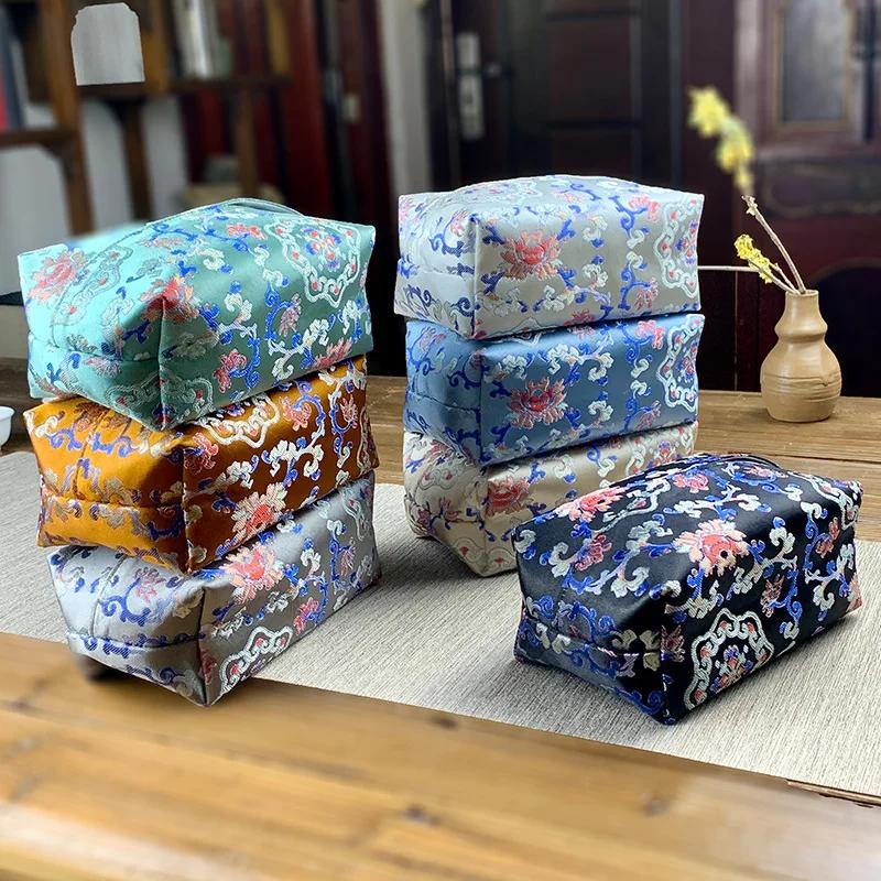 Chinese-style Vintage Tissue Case Tissue Cover Fabric Drawing Box Living Room Bedroom Table Paper Storage Bag Household Desktop