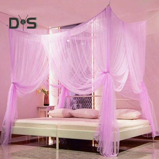 Plasă de țânțari pat dublu Baldachin cu plasă fină Respirabil 4 colțuri Cort de pat de vară pentru uz interior exterior Familie Cămin