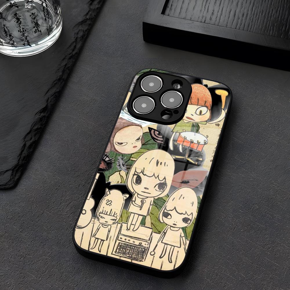 Y-Yoshitomo N-Nara Art Phone Case Glass For IPhone 12 17 15 14 13 16 11 Pro XS Max Plus Mini X XR E2020 Tempered Coque